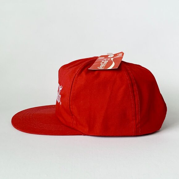 90's Coca Cola Red Snapback Hat Flat Bill Dead Stock Coke Trucker Hypebeast Rare - Picture 2 of 14